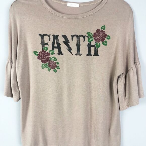 TINY WILLOW | Faith Graphic Top Boho Tan Ruffle Women’s Size Medium - Picture 1 of 5